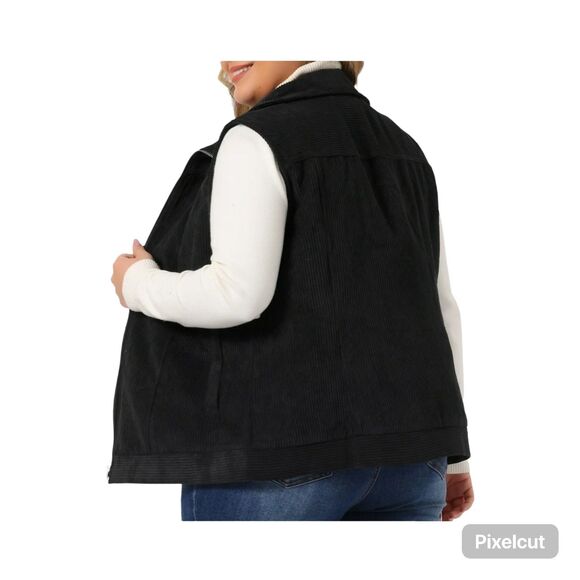 NWOT Agnes Orinda Women's Sleeveless Zipper Side Pocket Corduroy Vest Jacket 2X - Picture 2 of 8